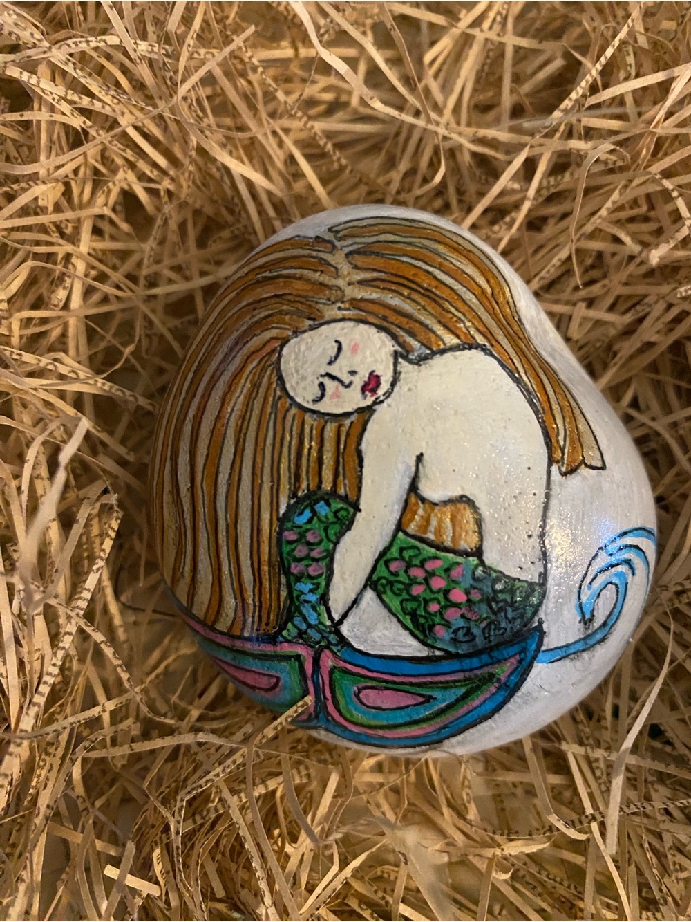 Hand-Painted Mermaid Stone Art